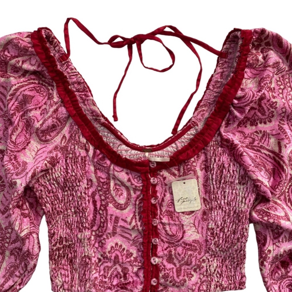 Free People Dare Me Velvet Print Blouse in Retro Combo in various NWT - Picture 10 of 10
